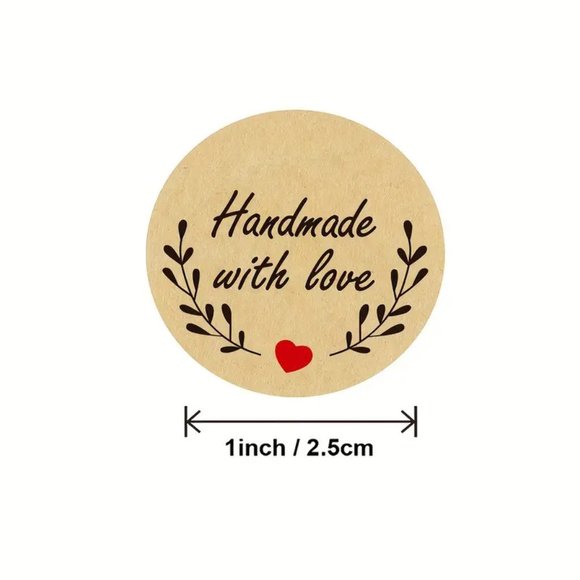 NEW 500pcs/roll Handmade With Love Stickers - Light Brown Kraft Stickers - Picture 2 of 5